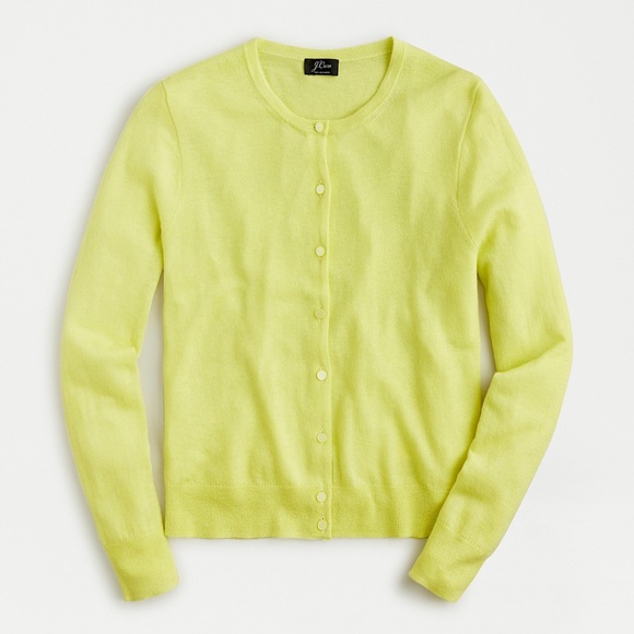 J. Crew Sweaters - J CREW NWT XXL Featherweight Cashmere Cardigan Sweater Neon Citron Yellow Green